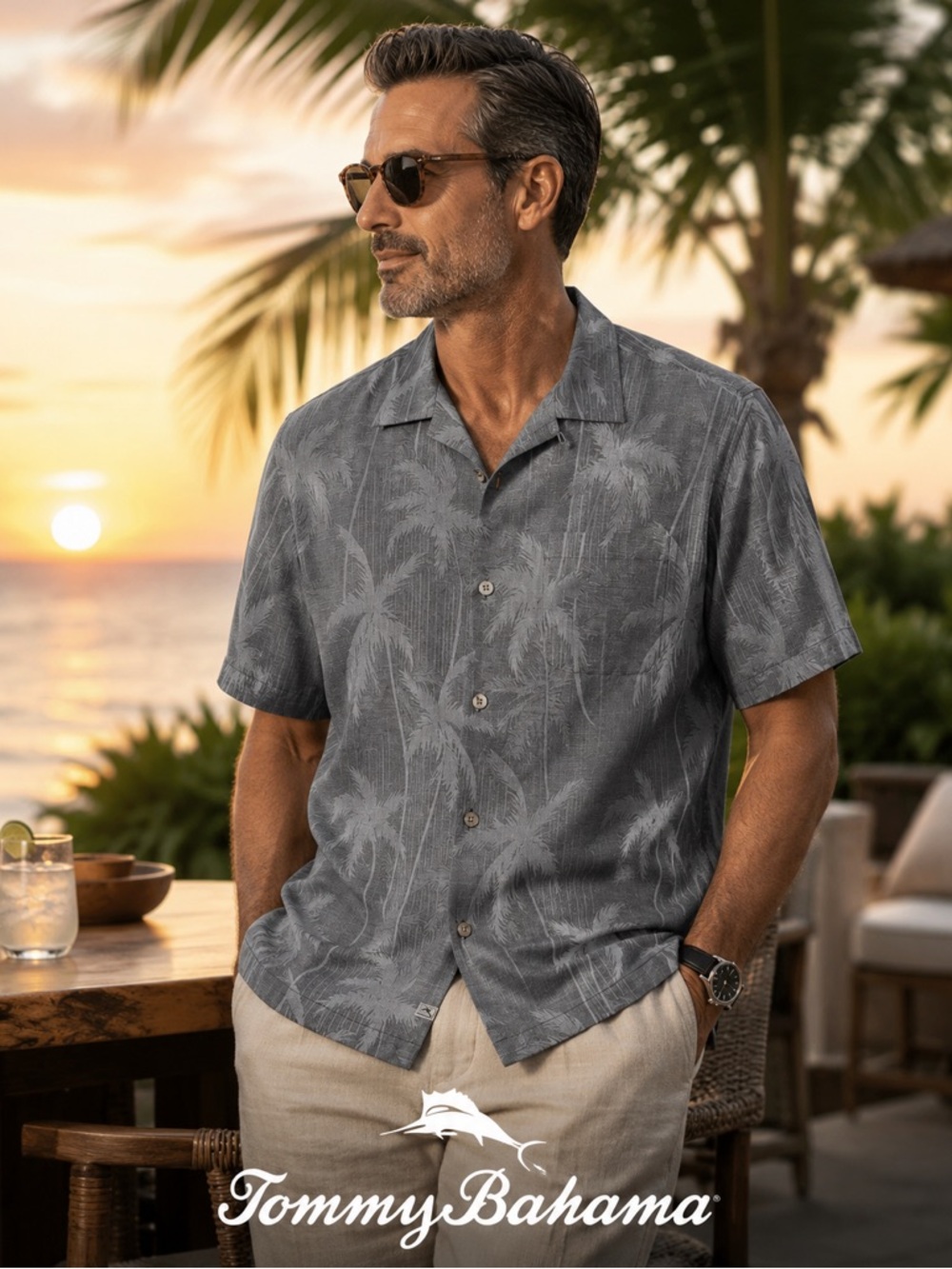 Tommy Bahama Silk Palms In Paradise Shirt Gray XL $138